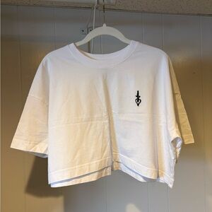 Rita Ora White Cropped T-Shirt with Logo